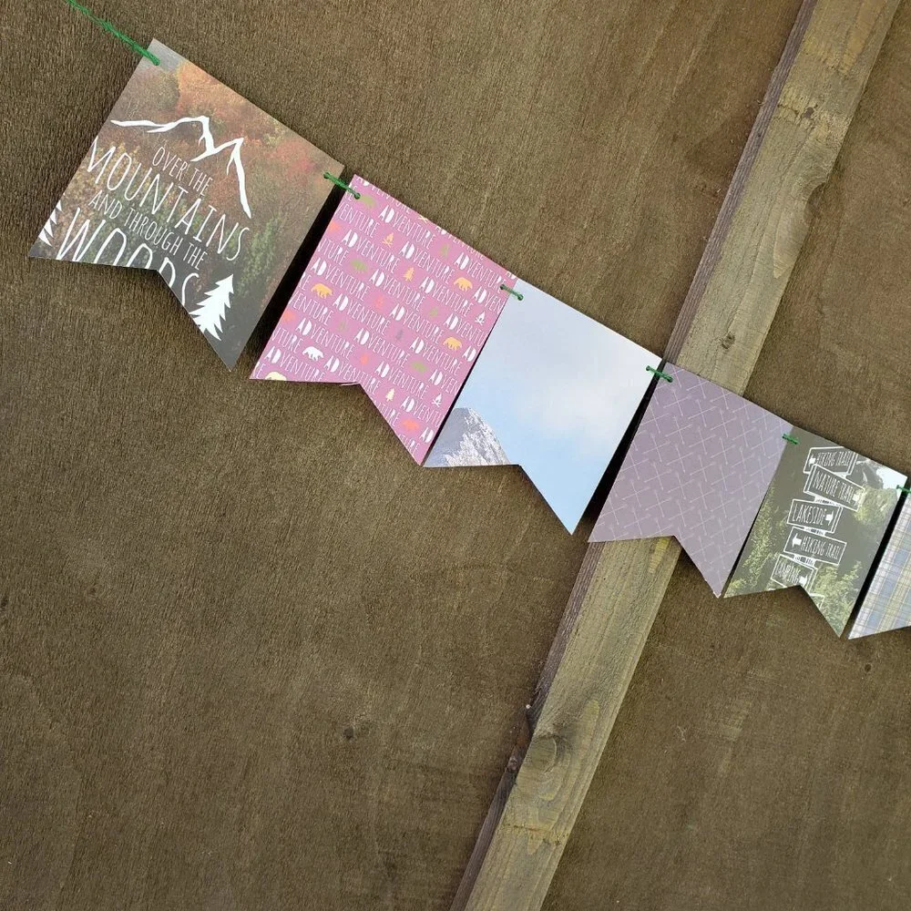 Mountain Banner Set | Camping Theme, Adventure Awaits Baby Shower Decorations